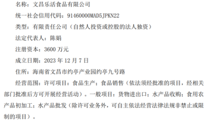 泰和食品子公司文昌樂活食品獲營業(yè)執(zhí)照，正式進軍食用農(nóng)產(chǎn)品批發(fā)市場